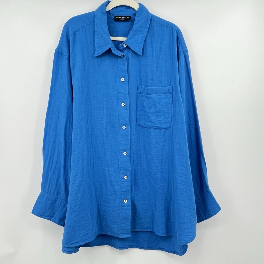 lane bryant dress 22/24 Gauze Colbalt Blue Button Up Blouse Shirt Top Relax Long